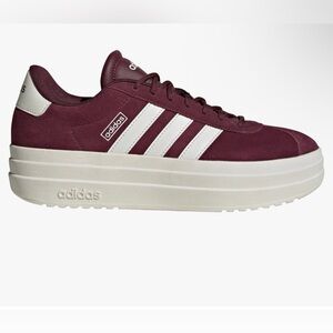 New Adidas Women's VL Court Bold Burgundy and White Platform Sneakers